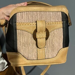 BOC Born On Concept Straw, Faux Leather Purse Crossbody Black and Brown, EUC